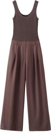 Mango Mixed Media Jumpsuit in Light/Pastel Brown at Nordstrom, Size X-Small