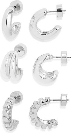 Nordstrom Set of 3 Textured Hoop Earrings in Silver at Nordstrom