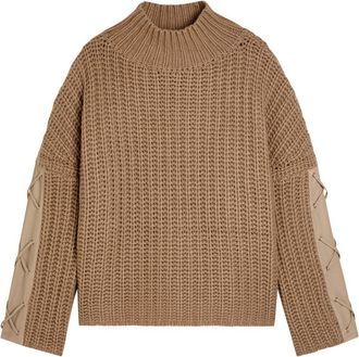 Skiim Justine Lace-up Leather and Cashmere Jumper - Beige - S (UK8-10 / S)