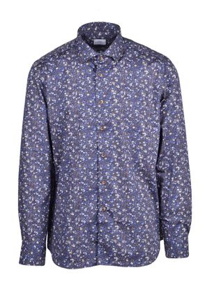 Brio Italiano Blue Brown Floral Stretch Shirt