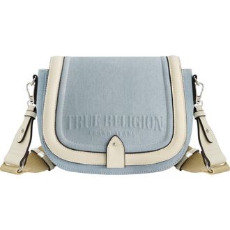 True Religion Distressed Logo Denim Saddle Bag in Light Blue at Nordstrom