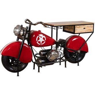 Wanderlust Deco Barra Botellero Moto De Madera Y Metal Roja 200x43x94