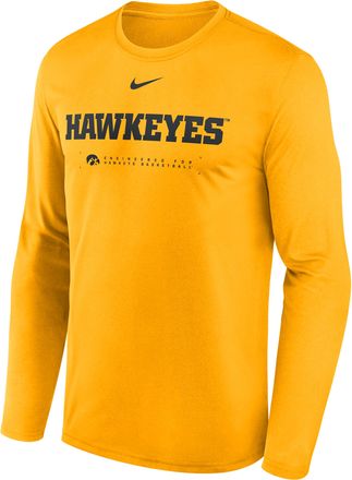 Nike Iowa Courtside Basketball Shootaround Legend Nike Mens Dri-FIT College Long-Sleeve T-Shirt in Yellow | 02TJ76IIA-NK9