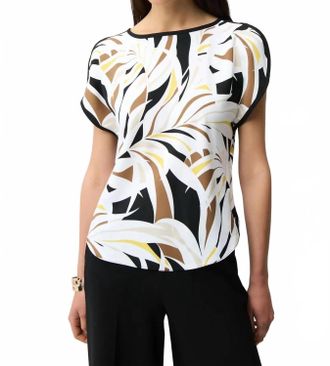 Joseph Ribkoff Tropical Cap Sleeve Boxy Top In Black/multi