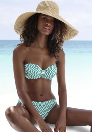 Jette B&uuml;gel-Bandeau-Bikini JETTE, Damen, Gr. 32, Cup A, gr&uuml;n (gr&uuml;n, wei&szlig;), Polyamid, bedruckt, Bikini-Sets B&uuml;gel-Bandeau-Bikini, mit Zier-Accessoires