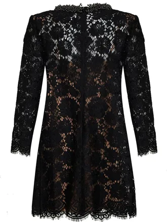 Self Portrait Womens Lace Mini Dress Long-Sleeved Black Polyamide