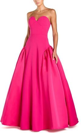 Mac Duggal Strapless Sweetheart Crepe Gown With Satin Skirt in Hot Pink at Nordstrom, Size 10