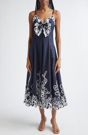 Cinq &agrave; Sept Embroidered Paisley Bloom Detail Cotton Dress in Navy/white at Nordstrom, Size 00
