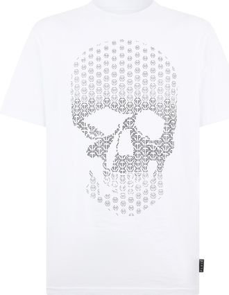 Philipp Plein Round Neck T-Shirt Skull Strass Skull Strass