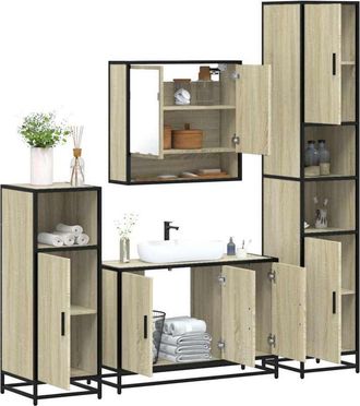 vidaXL Vidaxl - Juego De Muebles De Ba&ntilde;o 4 Pzas Contrachapada Roble Sonoma