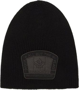 Dsquared2 Accessories, unisex, Black, ONE SIZE, Flag Beanie Hat in Black