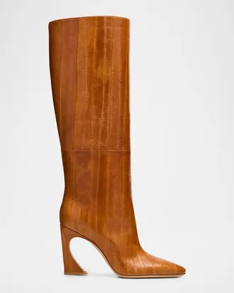 Fendi 95mm Eel Leather Curved Heel Knee-High Boots
