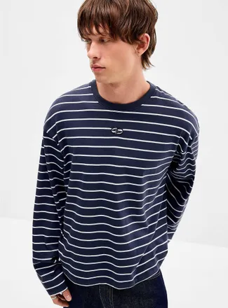 Djab Mens Embroidered logo striped T-shirt Oversized fit