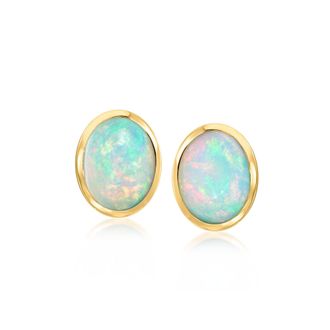Ross-Simons Bezel-Set Opal Stud Earrings in 18kt Gold Over Sterling