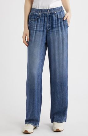 Rag & Bone rb Miramar Slink Trompe lOeil Faux Denim Wide Leg Lounge Pants in Lagoon at Nordstrom, Size X-Small