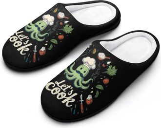 Generic Octopus Cook Mens House Slippers Memory Foam Washable Cotton Slip on Home Shoes