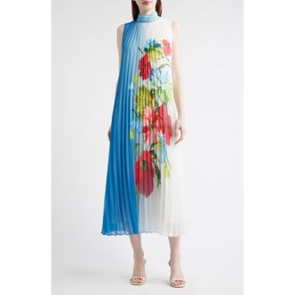 Elie Tahari The Reilley Pleated Maxi Dress in Bloom Print at Nordstrom, Size X-Large
