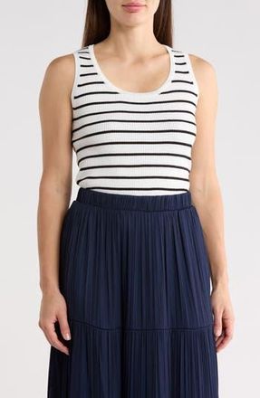 T Tahari Stripe Scoop Neck Tank in White Star/Black at Nordstrom Rack, Size X-Small