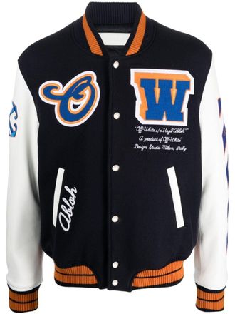 Off-white varsity patch bomber jacket - men - Virgin Wool/Leather/Polyamide/Viscose/Cotton - 50 - Black