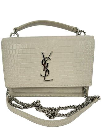Saint Laurent Abstract Croc-Embossed Leather Sunset Wallet On Chain (Authentic Pre-Loved)