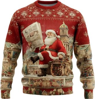Generic Funny Christmas Jumpers for Men 2025 3D Santa Claus Novelty Knitted Printed Xmas Sweater Warm Long Sleeve Crew Neck Pullover Jumper Casual Loose Sweat