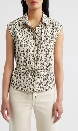 Wit & Wisdom Animal Spot Cap Sleeve Cotton Peplum Top in Black/Cream at Nordstrom, Size X-Large
