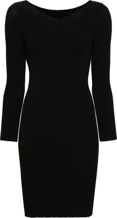 Alberta Ferretti Kleedjes, Dames, Zwart, L, Leer, Jurk met lange mouwen van ribgebreide stof