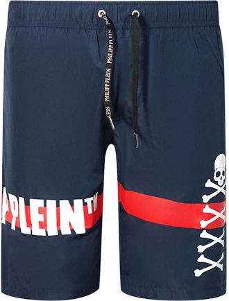 Philipp Plein Mens Philipp Plein TM Skull And Bones Navy Swim Shorts - Size: 33/32/32