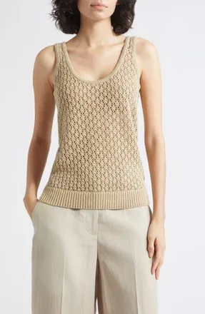 Reiss Colette Pointelle Knit Linen Tank in Neutral at Nordstrom, Size X-Large