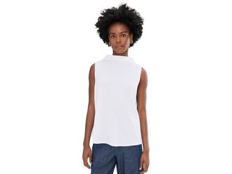 Eileen Fisher Cross Hatch Stretch Jersey Funnel Neck Tank Top Womens Clothing White : XS, Jersey/Lyocell/Spandex