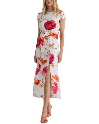 Reiss Lyra Floral Print Belted Midi Dress