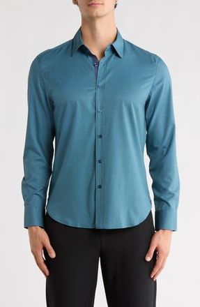 ConStruct Quad Geo Print Stretch Button-Up Shirt in Peacock at Nordstrom Rack, Size Xx-Large