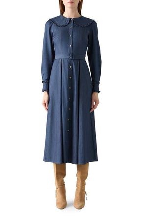 L.k. Bennett Pippa Long Sleeve Frill Shirtdress in Blue Denim at Nordstrom, Size 14 Us