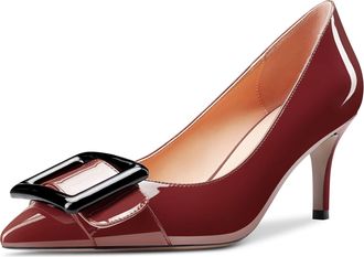 Castamere Women Stiletto Mid Heel Close Pointed Toe Pumps Court Shoe Slip-on Dress Cute Shoes 6.5 CM Heels Burgundy Wine Red 7 UK