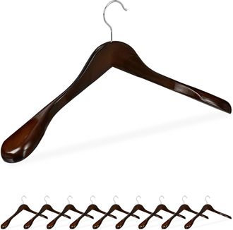 Relaxdays Relaxdays Pack De 10 Perchas Traje Anchas, Para Chaquetas, Abrigos O Vestidos, Madera, 45 Cm De Ancho, Marr&oacute;n Oscuro