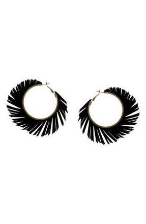 Olivia Welles Fringe Hoop Earrings in Black at Nordstrom Rack