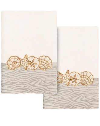 Linum Home Textiles 100% Turkish Cotton Shell Row 2Pc Embellished Hand Towel Set