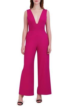 Julia Jordan Plunge Neck Wide Leg Jumpsuit in Dark Cerise at Nordstrom Rack, Size 12