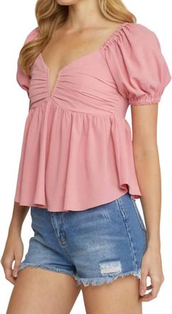 Entro Bubble Sleeve Babydoll Top In Pink