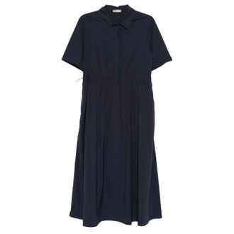 Herno Collared Drawstring Midi Dress - Dames - Casual kleedjes - Blauw - L - Kleedjes