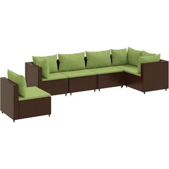 vidaXL Set Muebles De Jard&iacute;n 6 Piezas Y Cojines Rat&aacute;n Sint&eacute;tico Marr&oacute;n Vidaxl