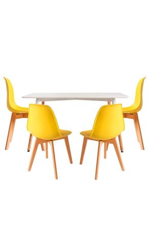Regalos Miguel Regalos Miguel - Conjuntos De Mesa Y Sillas - Conjunto Mesa Tower Rectangular 120 X 80 Cm Blanca Y Pack 4 Sillas Kelen - Amarillo