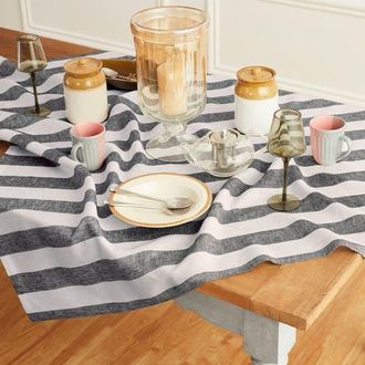 Solino Home Linen Table Throw - Cabana Stripe, 52 x 52, 52 x 52 in Black And White at Nordstrom, Size Small