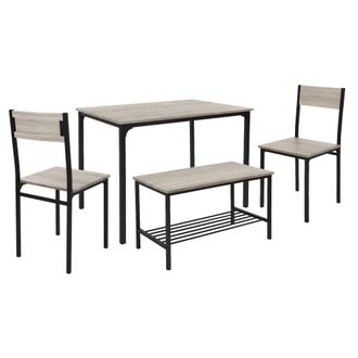 ML Design Juego de mesa de comedor roble gris 2 sillas, 1 banco, 1 mesita
