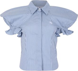 Vivienne Westwood Gestreept overhemd met gedrapeerde korte mouwen - Dames - Overhemden - Blauw - 2XS - Katoen - Overhemden