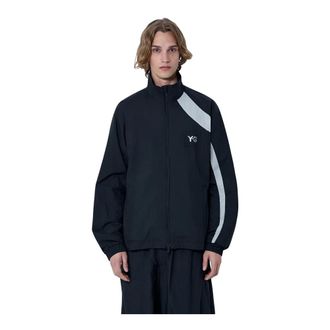 Yohji Yamamoto Training Jackets, male, Black, Size: XL Raw Edge 3 Stripes Nylon Shell Jacket