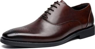 Generic Shoes Dress Oxford for Men Lace Up Square Toe Brogue Embossed Cowhide Non Slip Block Heel Anti-Slip Business(Wine Red,6.5 UK)