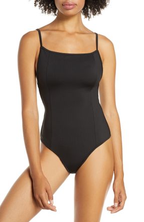 Free People Womens Lila Thong Back Bodysuit Black Size Medium
