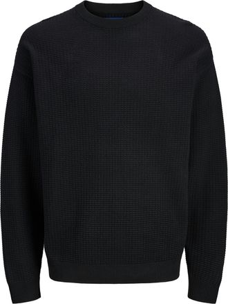 Jack & Jones Strickpullover JACK & JONES JORGREENE KNIT STRUCTURE CREW NECK CA, Herren, Gr. M, schwarz, Strick, Obermaterial: 100% Baumwolle, unifarben, relaxed fi