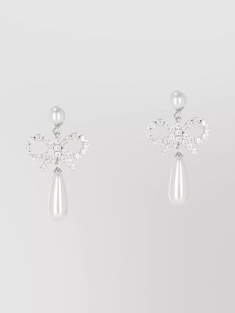 Self Portrait crystal-embellished bow drop earrings